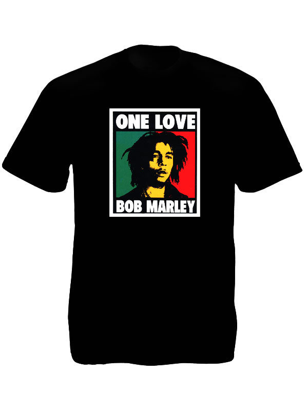 Tshirt Noir Manches Courtes Coton Portrait Artistique Bob Marley