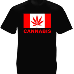 T-Shirt Noir à Manches Courtes avec le Drapeau Canadien Pro Cannabis