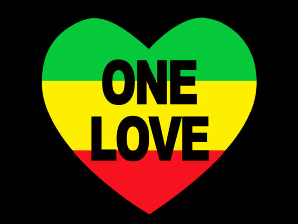 T-Shirt Noir Cœur Rastafari One Love Bob Marley pour Homme et Femme
