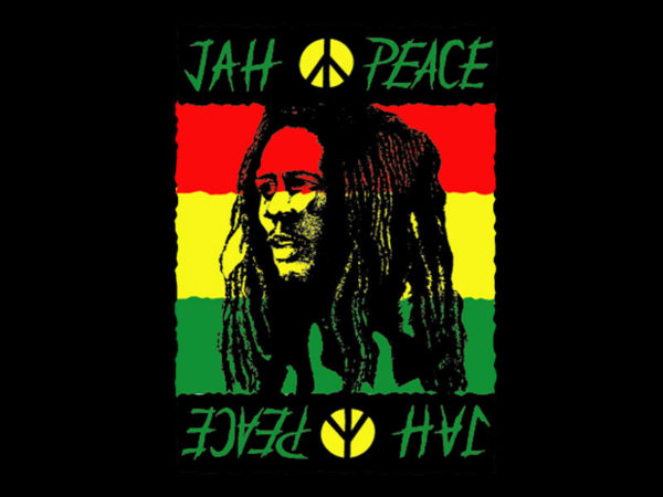 T-Shirt Noir Jah Peace Bob Marley en Coton pour Homme et Femme
